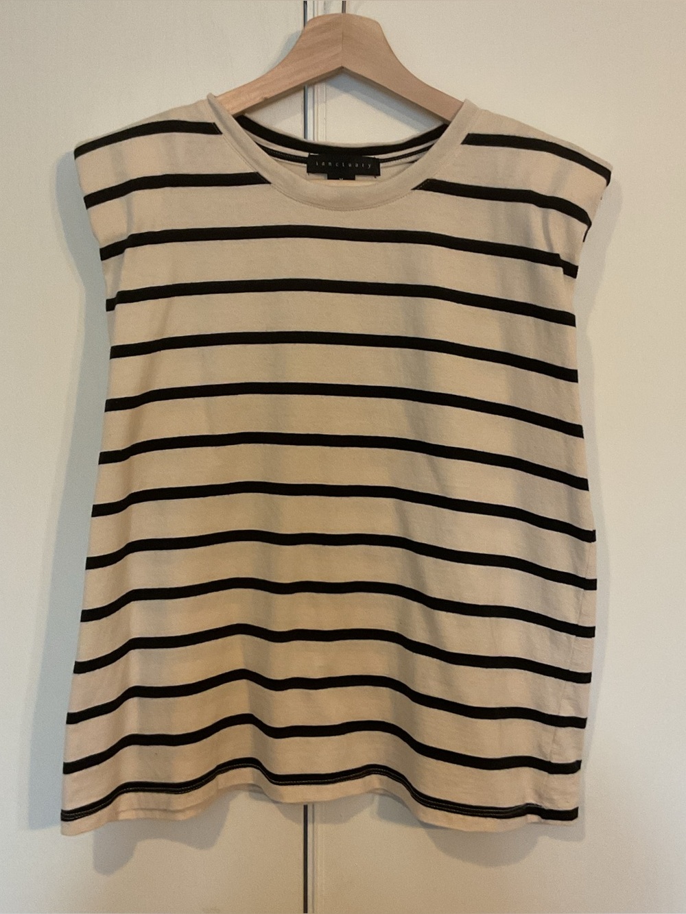 Sanctuary 100% Organic Cotton Cream Stretch Tank Top W/ Black Stripes Size M Med